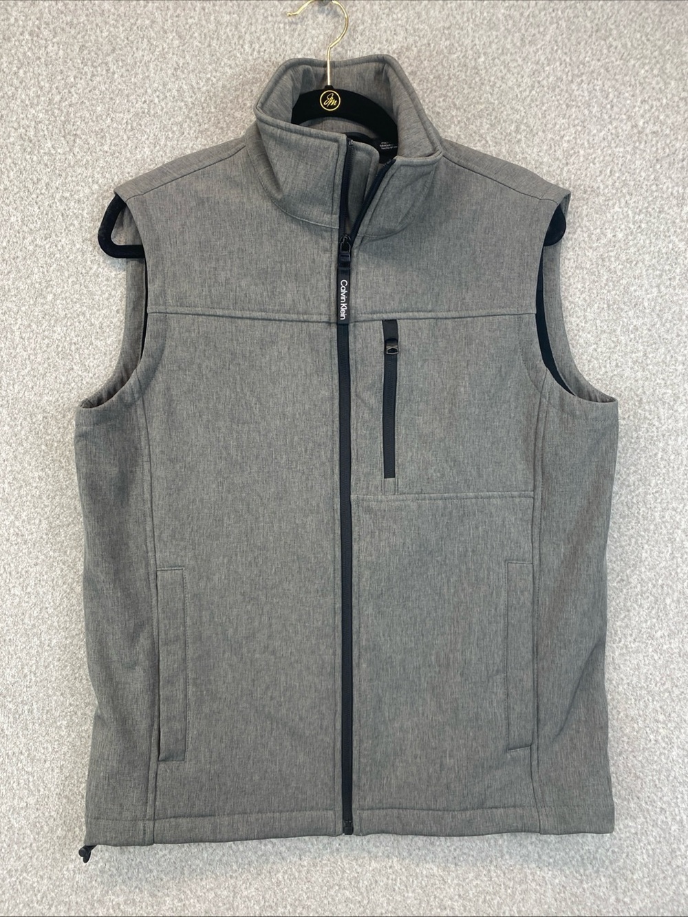 Calvin Klein Fleece Lined Soft Shell Vest men's S Spell Out Collar Golf Active